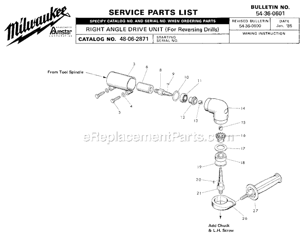 Page A Diagram and Parts List for  Milwaukee Electric Drill
