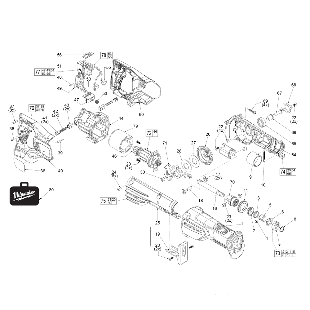 Fig-0 Diagram and Parts List for G09A Milwaukee Saw