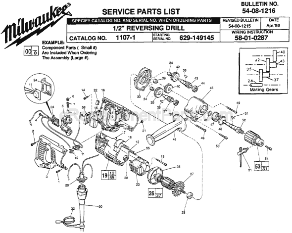 Page A Diagram and Parts List for SER 629-149145 Milwaukee Electric Drill