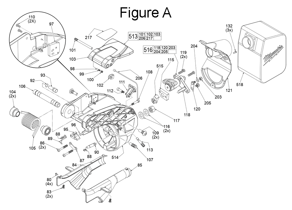 Fig-1 Diagram and Parts List for H17A Milwaukee Miter Saw