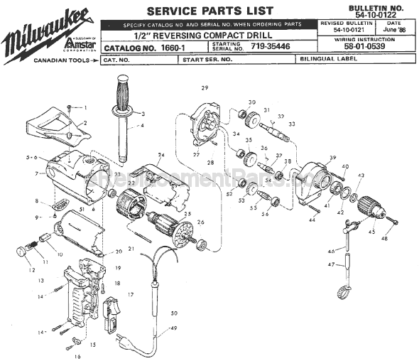 Page A Diagram and Parts List for SER 719-35446 Milwaukee Electric Drill
