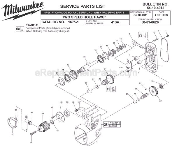 Page A Diagram and Parts List for SER 413A Milwaukee Electric Drill