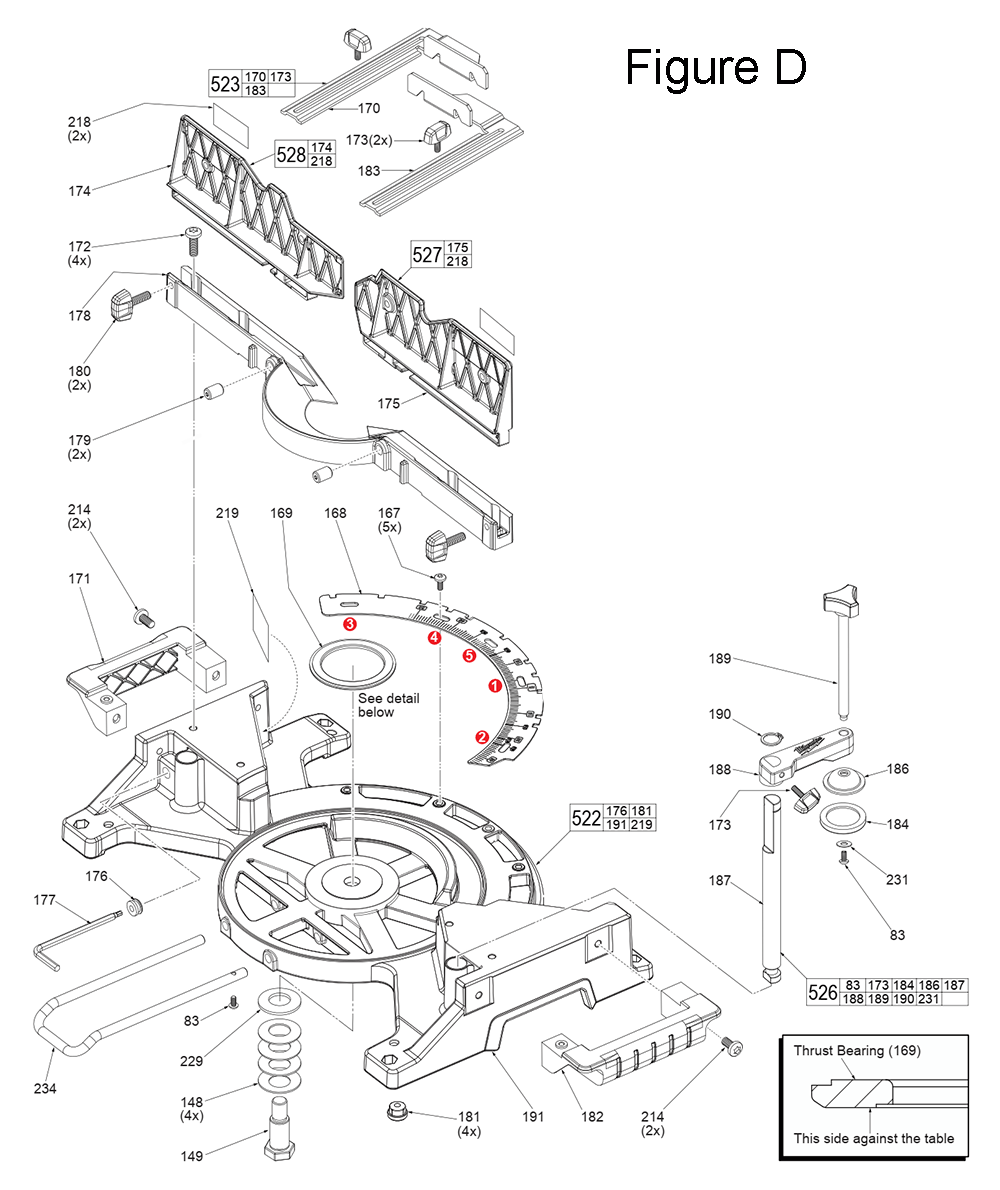 Fig-4 Diagram and Parts List for H17A Milwaukee Miter Saw