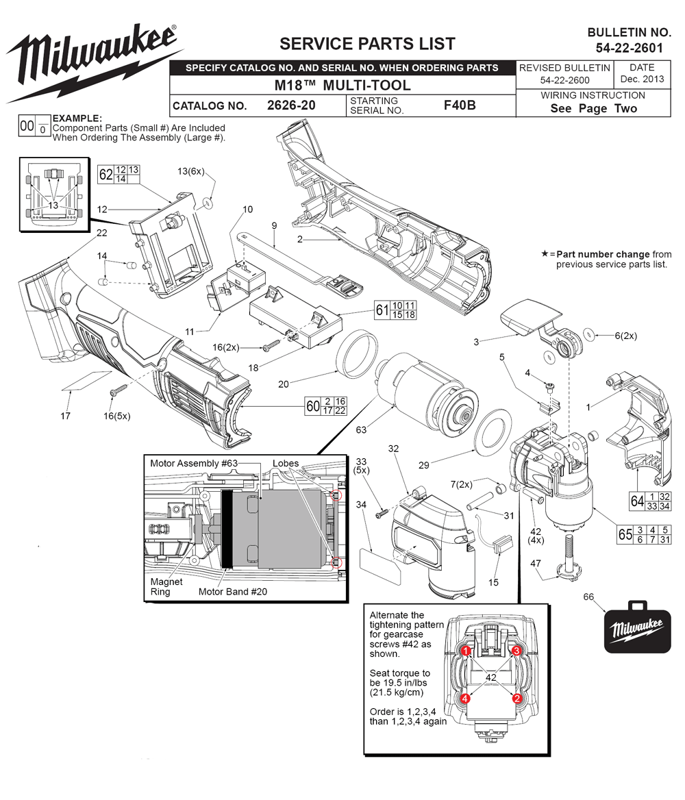 Fig-0 Diagram and Parts List for F40B Milwaukee Multi-Tool
