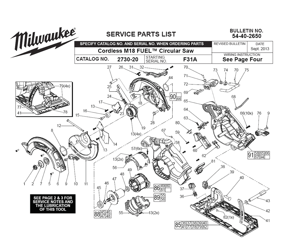 Fig-0 Diagram and Parts List for F31A Milwaukee Circular Saw