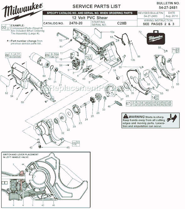 Page A Diagram and Parts List for SER C28B Milwaukee Nibbler & Shears