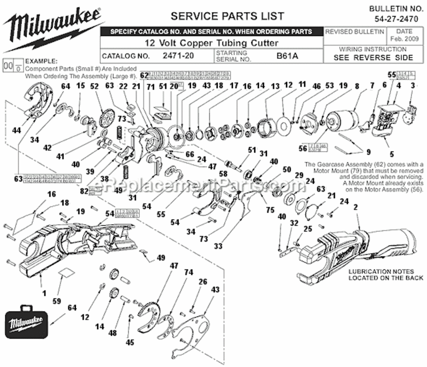 Page A Diagram and Parts List for SER B61A Milwaukee Pipe Tools