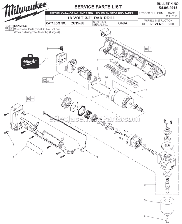 Page A Diagram and Parts List for SER C60A Milwaukee Cordless Drill