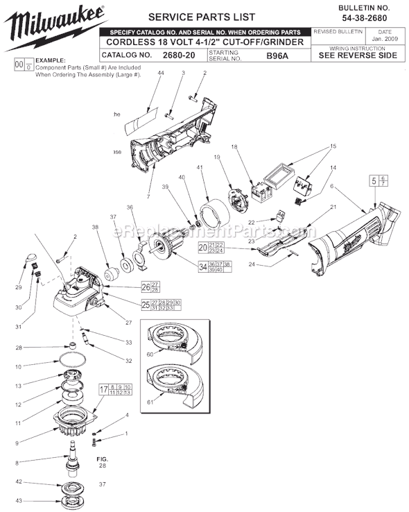 Page A Diagram and Parts List for SER B96A Milwaukee