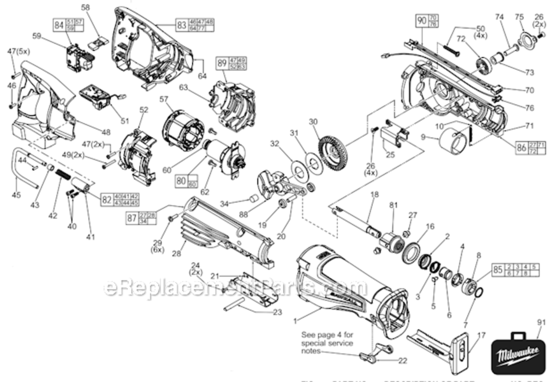 Page A Diagram and Parts List for  Milwaukee Reciprocating Saw