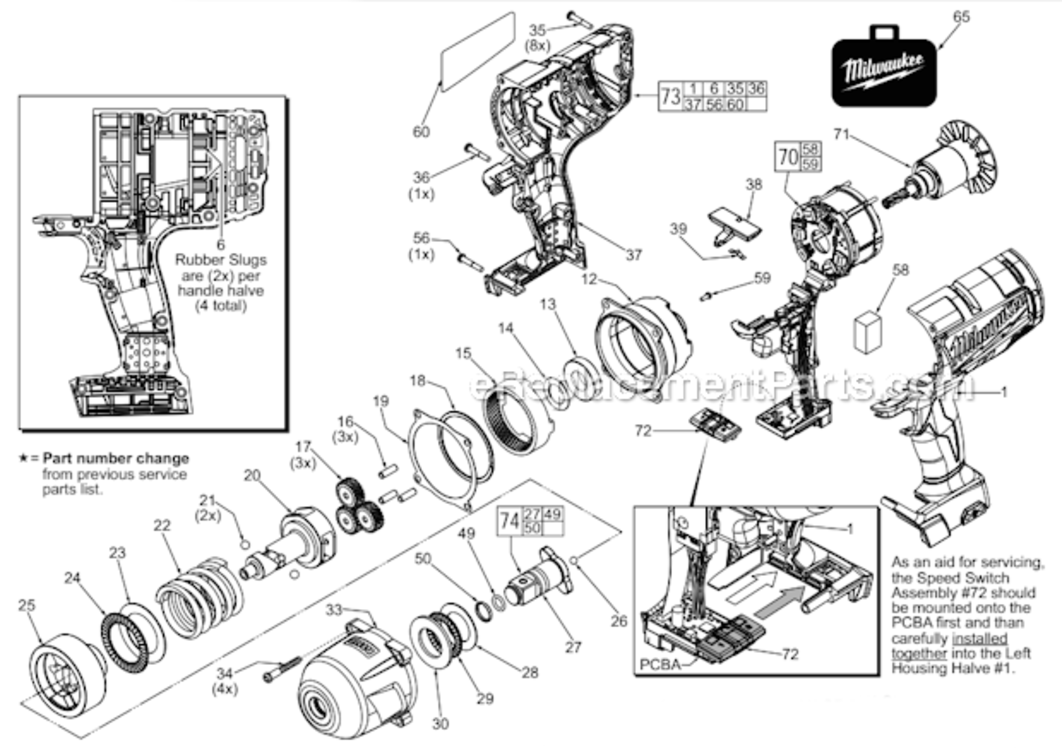 Page A Diagram and Parts List for  Milwaukee Impact Driver