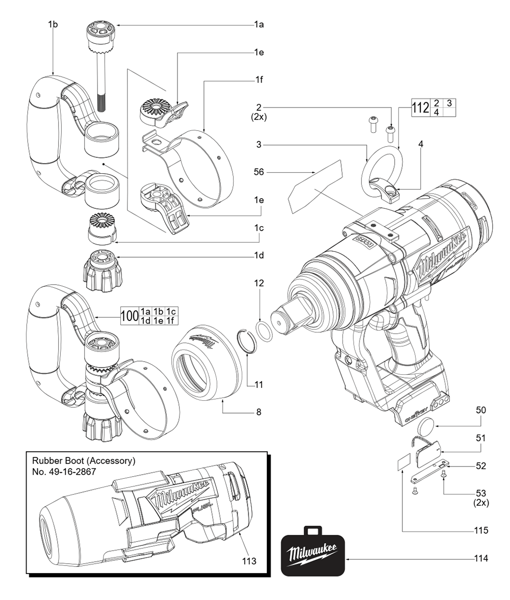 Fig-0 Diagram and Parts List for K04A Milwaukee Impact Driver