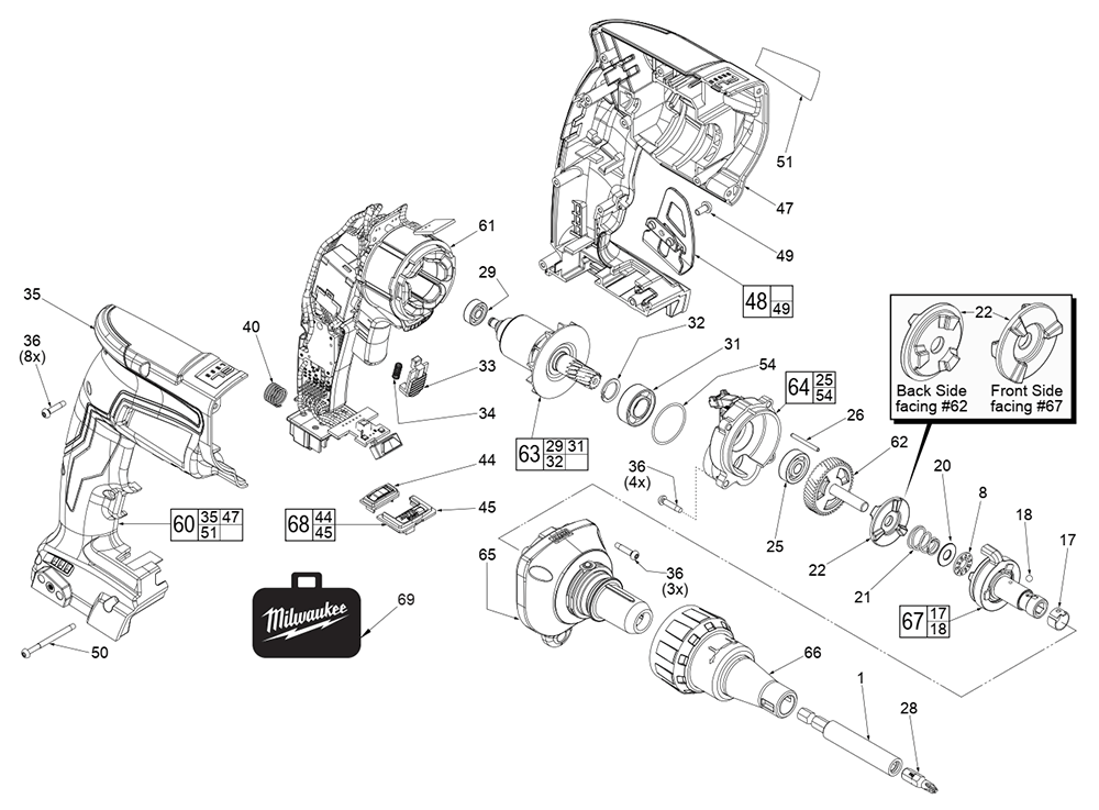 Fig-0 Diagram and Parts List for H47A Milwaukee Electric Drill