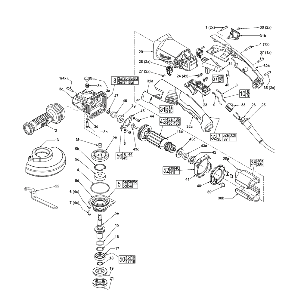 Fig-0 Diagram and Parts List for C99B Milwaukee Angle Grinder
