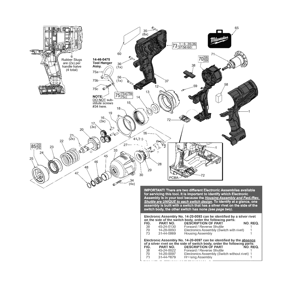 Page 1 Diagram and Parts List for F44D Milwaukee Wrench