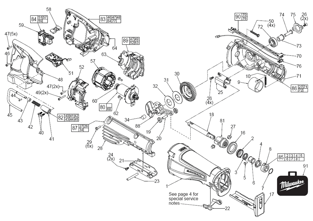 Fig-0 Diagram and Parts List for F39B Milwaukee Saw