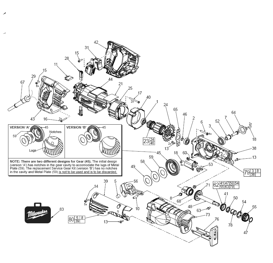 Fig-0 Diagram and Parts List for  Milwaukee Saw