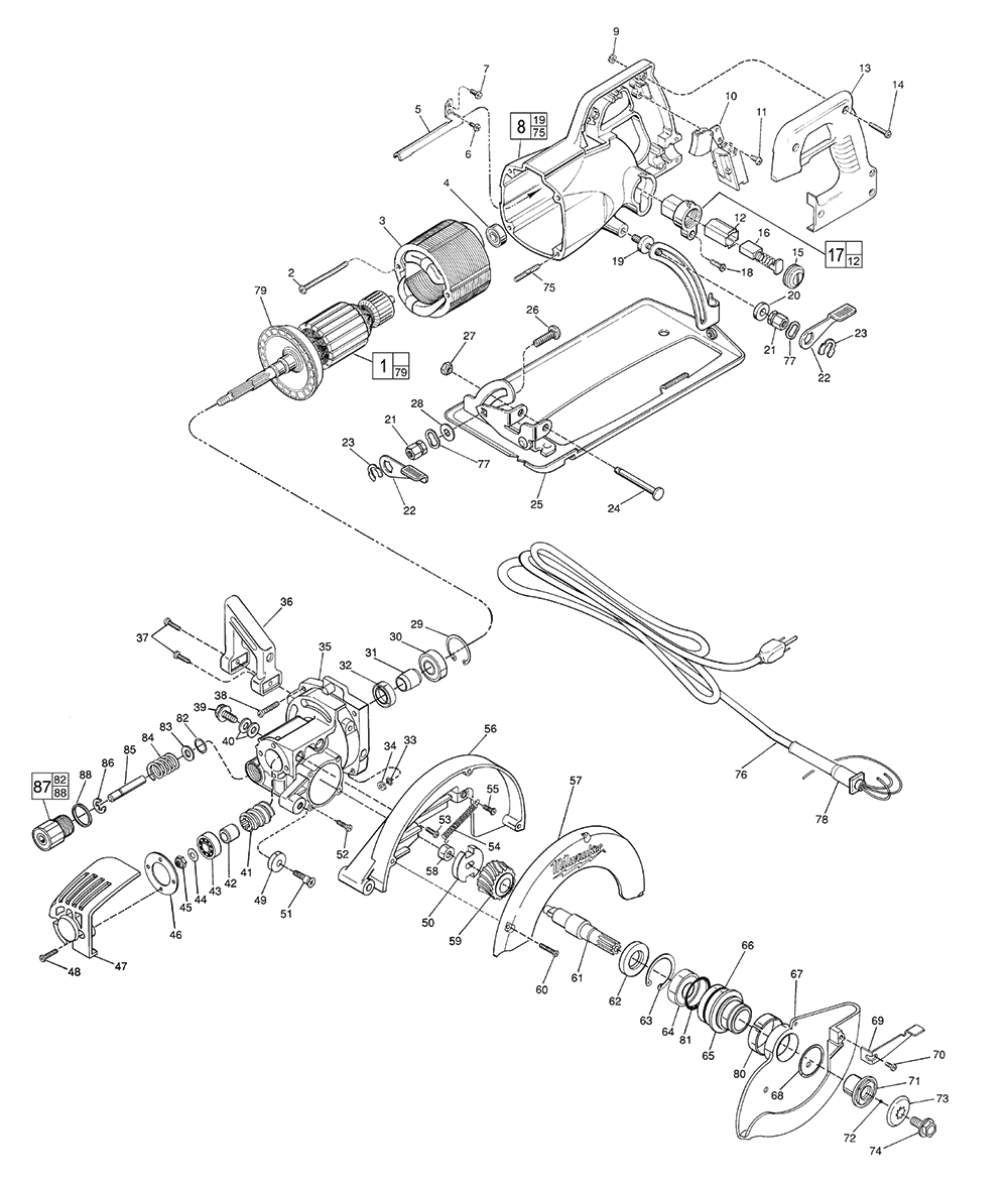 Fig-0 Diagram and Parts List for 621A Milwaukee Saw
