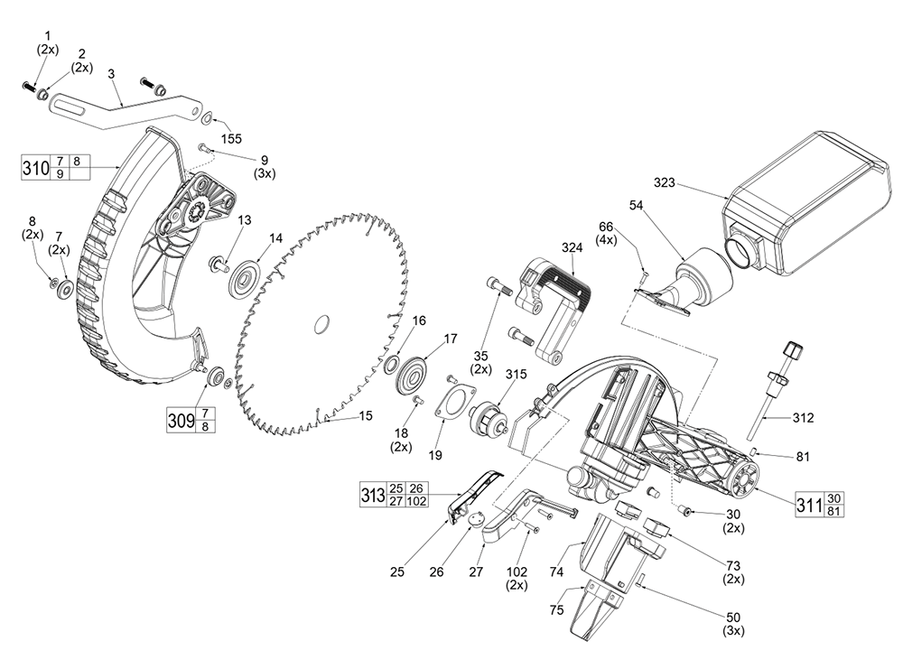 Fig-0 Diagram and Parts List for K18A Milwaukee Miter Saw