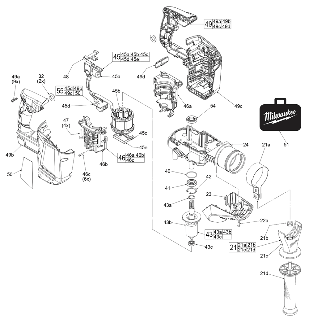 Fig-1 Diagram and Parts List for G89A Milwaukee Hammer Drill