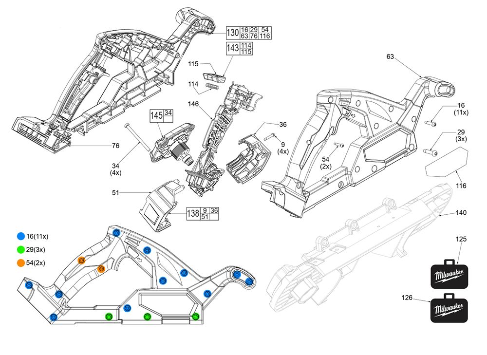 Fig-1 Diagram and Parts List for L17B Milwaukee Band Saw