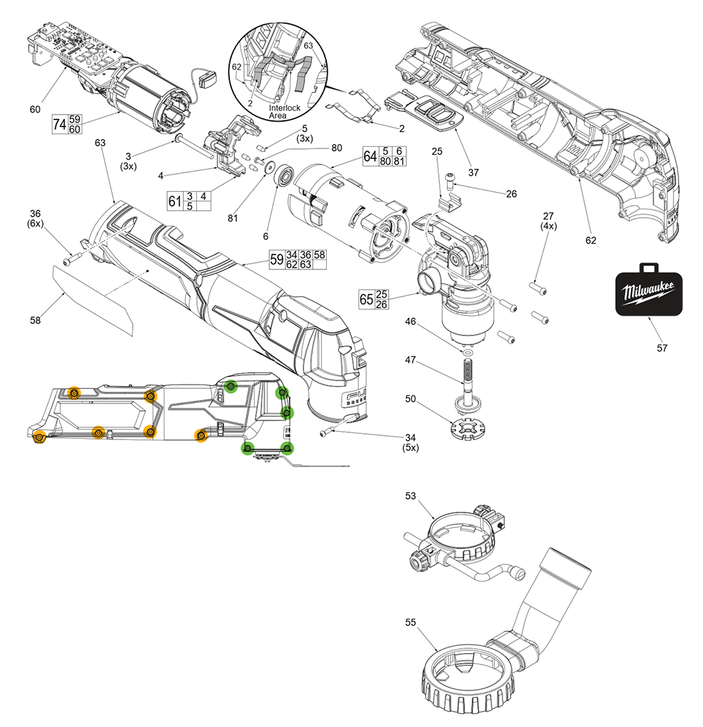 Fig-0 Diagram and Parts List for L31A Milwaukee Multi-Tool