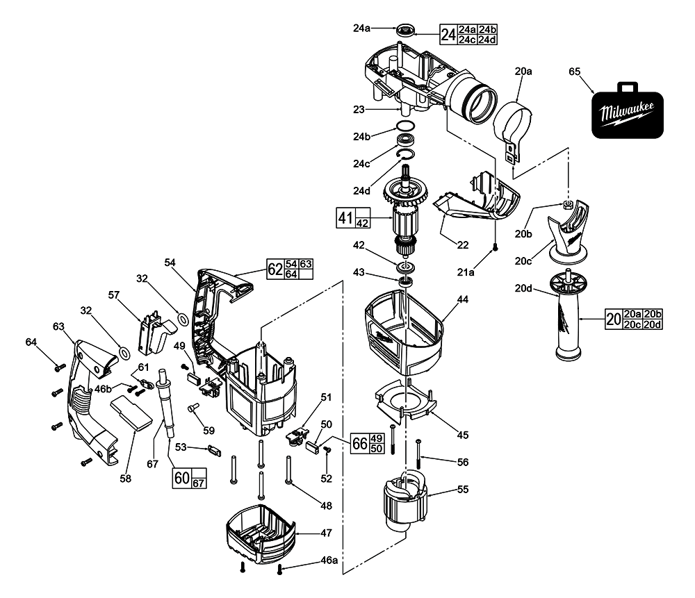 Fig-0 Diagram and Parts List for E85A Milwaukee Demolition Hammer