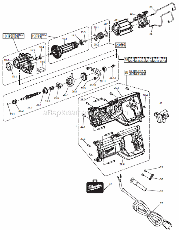 Page B Diagram and Parts List for C88A Milwaukee Demolition Hammer