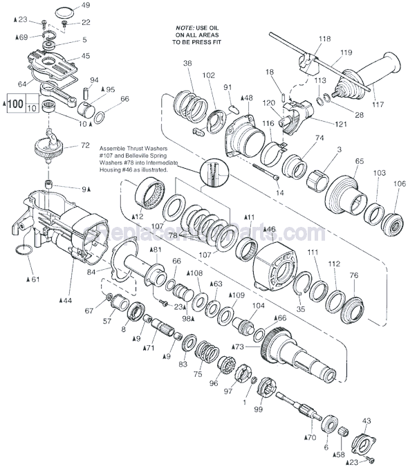 Page B Diagram and Parts List for SER 885D Milwaukee Demolition Hammer