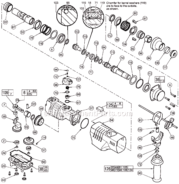 Page B Diagram and Parts List for SER 338B Milwaukee Demolition Hammer