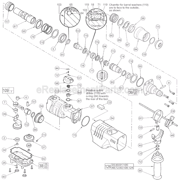 Page B Diagram and Parts List for SER 354C Milwaukee Demolition Hammer