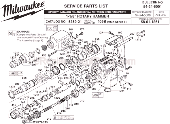 Page A Diagram and Parts List for SER 409B Milwaukee
