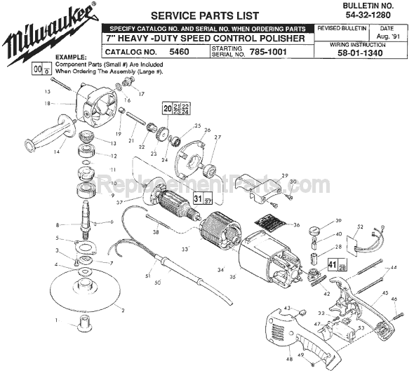 Page A Diagram and Parts List for SER 785-1001 Milwaukee Sander Polisher