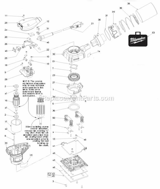 Page A Diagram and Parts List for SER B18B Milwaukee Orbital or Palm Sander