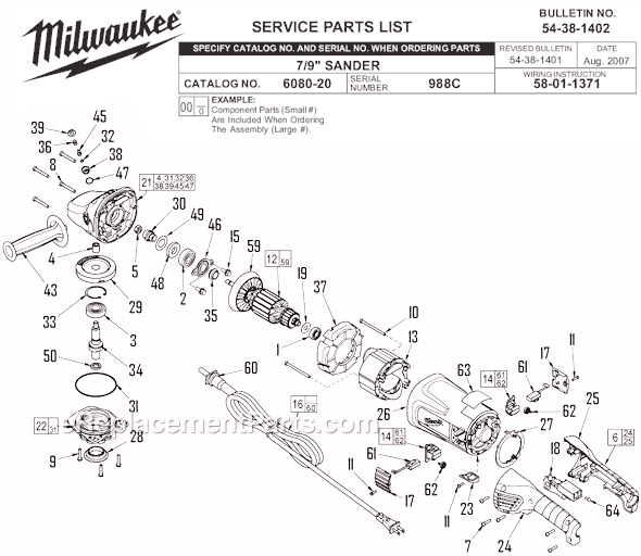 Page A Diagram and Parts List for SEC 988C Milwaukee Sander Polisher