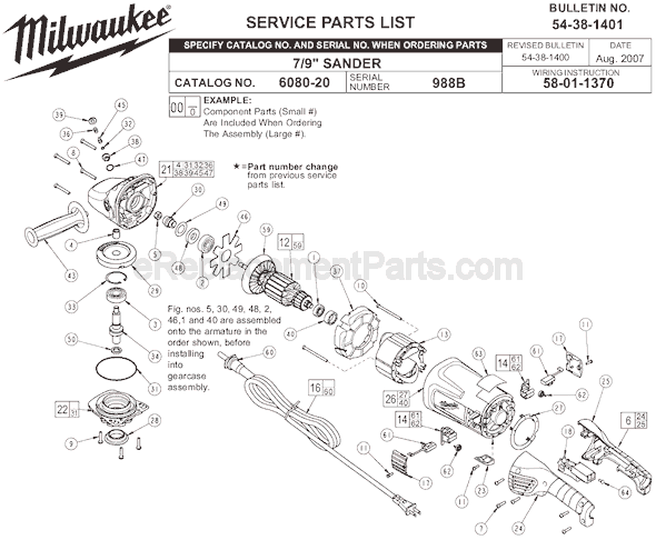 Page A Diagram and Parts List for SER 988B Milwaukee Sander Polisher