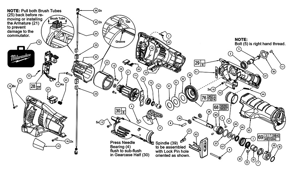Fig-0 Diagram and Parts List for D41D Milwaukee Saw