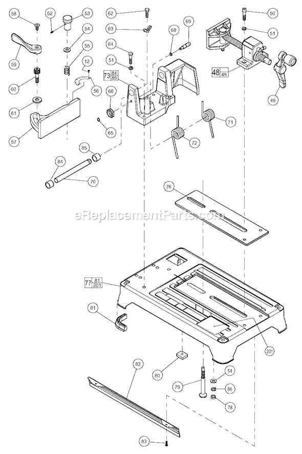 Page B Diagram and Parts List for SER 896C Milwaukee Chop Saw