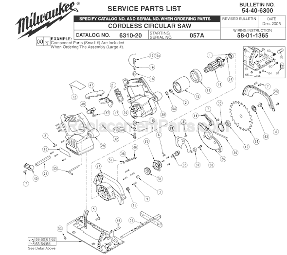 Page A Diagram and Parts List for SER 057A Milwaukee Circular Saw