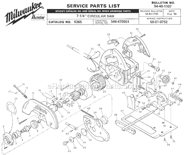Page A Diagram and Parts List for SER 546-470501 Milwaukee Circular Saw