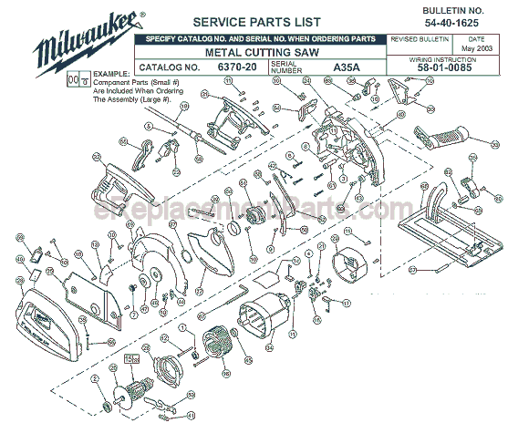 Page A Diagram and Parts List for SER A35A Milwaukee