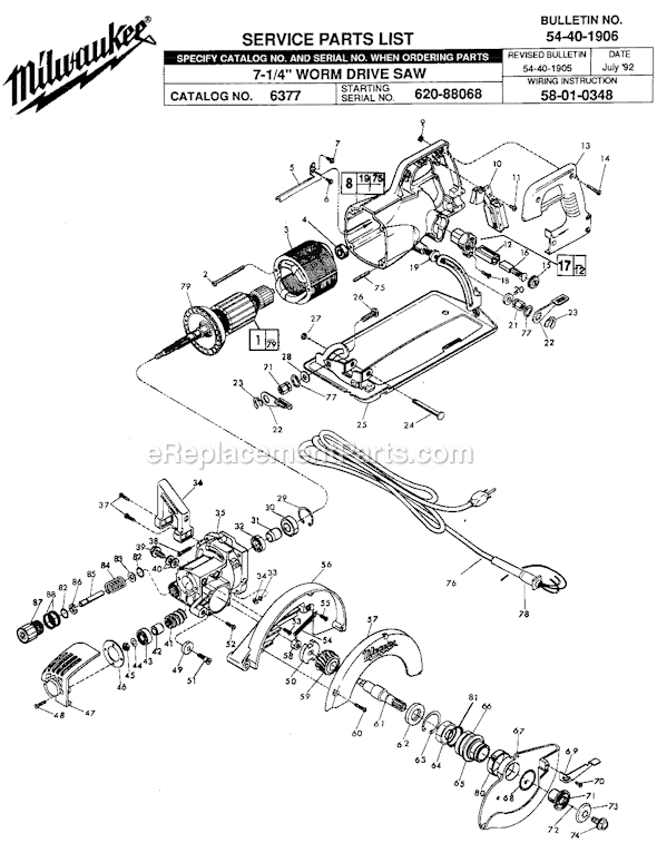 Page A Diagram and Parts List for SER 620-88068 Milwaukee Circular Saw