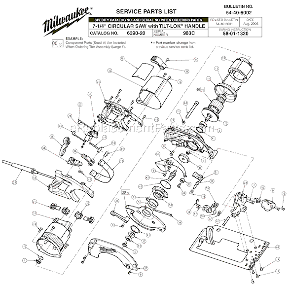 Page A Diagram and Parts List for SER 983C Milwaukee Circular Saw