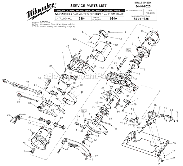 Page A Diagram and Parts List for SER 984A Milwaukee