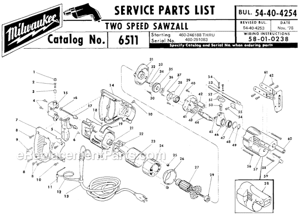 Page A Diagram and Parts List for 6511 SER 460-246188 Milwaukee Reciprocating Saw