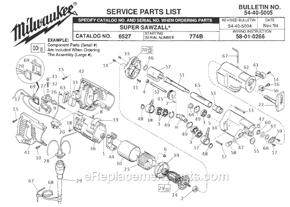 Page A Diagram and Parts List for SER 774B Milwaukee
