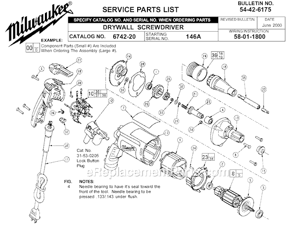 Page A Diagram and Parts List for SER 146A Milwaukee Electric Drill