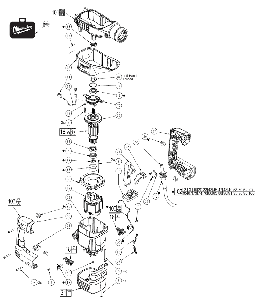 Fig-0 Diagram and Parts List for B39A Milwaukee Hammer Drill