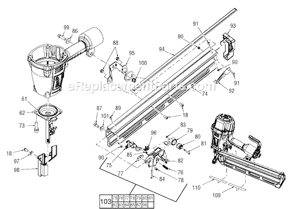 Page B Diagram and Parts List for SER A85A Milwaukee Nailer