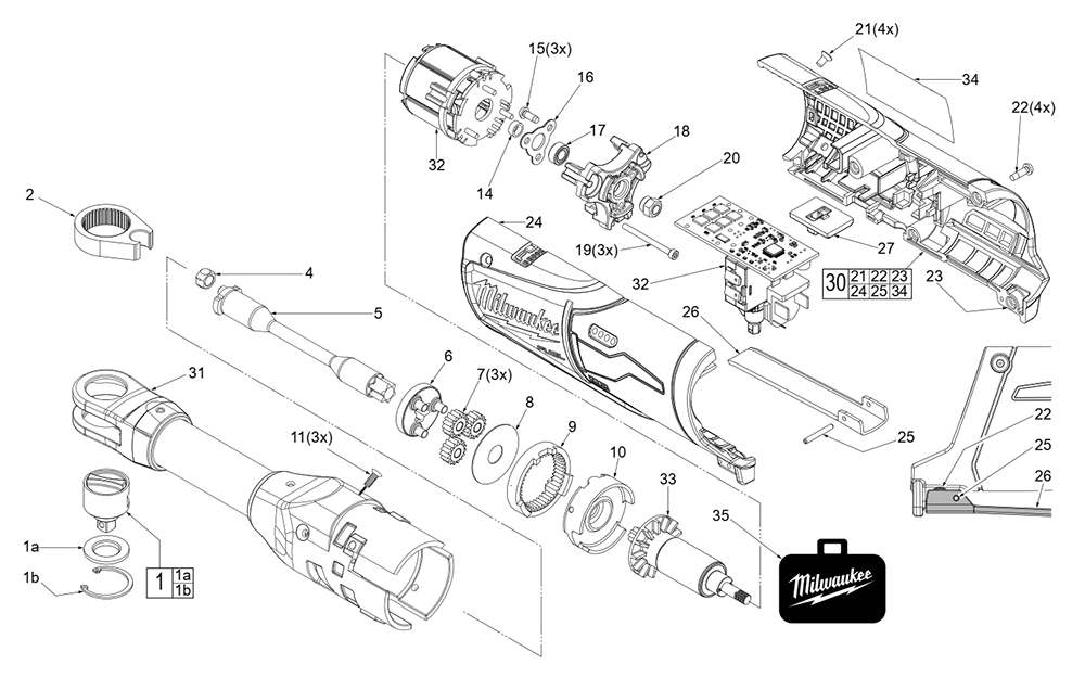 Fig-0 Diagram and Parts List for K84B Milwaukee Cordless Drill